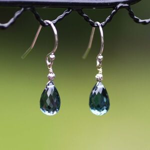 Small Natural London Blue Topaz Earrings in Solid 14K White Gold